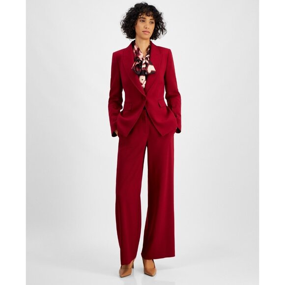 Tahari ASL Women's Single-Button Peak-Lapel Blazer Dark Red Size 2 MSRP $159 - Picture 2 of 4